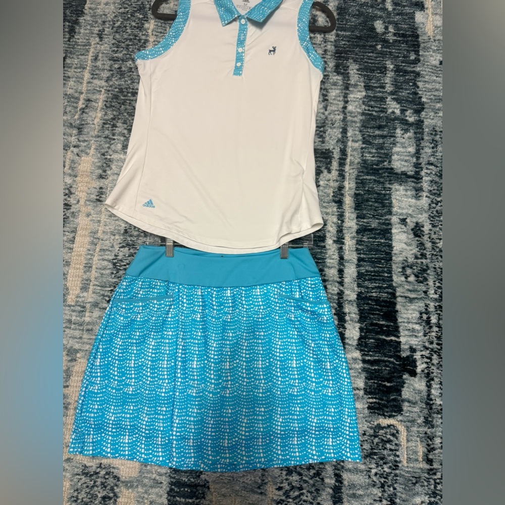 Adidas women’s Golf skirt and collar shirt. Size Medium